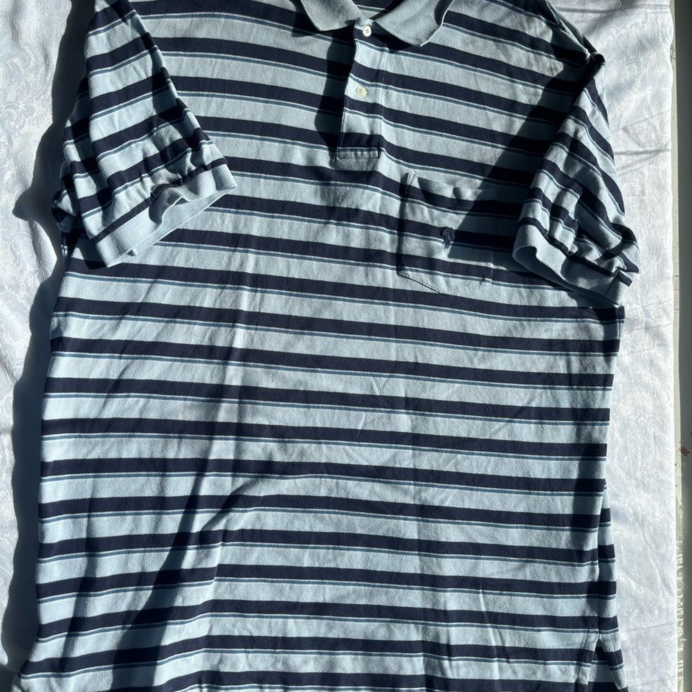 Ralph Lauren Striped Men's Polo Shirt size XL light blue with navy blue stripes